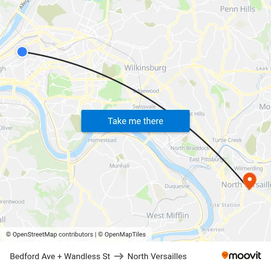 Bedford Ave + Wandless St to North Versailles map