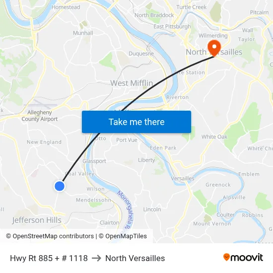 Hwy Rt 885 + # 1118 to North Versailles map