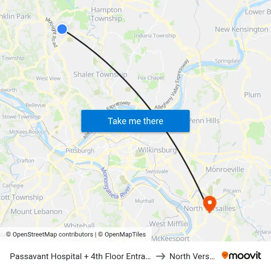 Passavant Hospital + 4th Floor Entrance Bldg T to North Versailles map