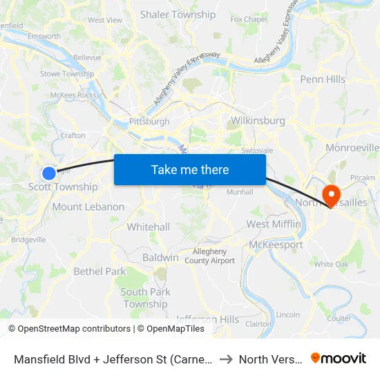 Mansfield Blvd + Jefferson St (Carnegie Station) to North Versailles map