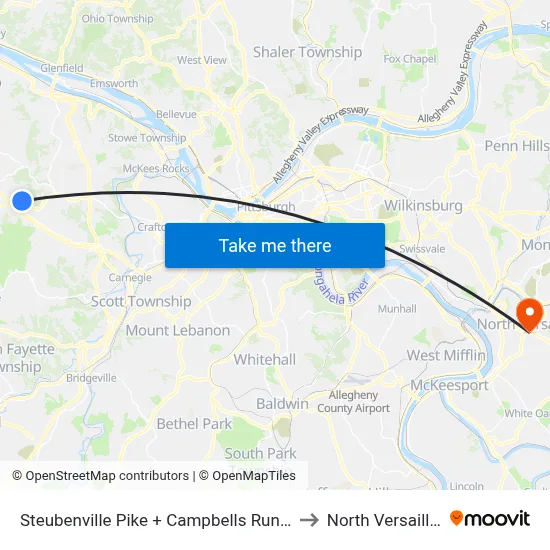Steubenville Pike + Campbells Run Rd to North Versailles map
