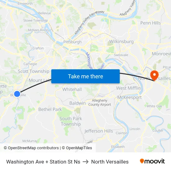 Washington Ave + Station St Ns to North Versailles map