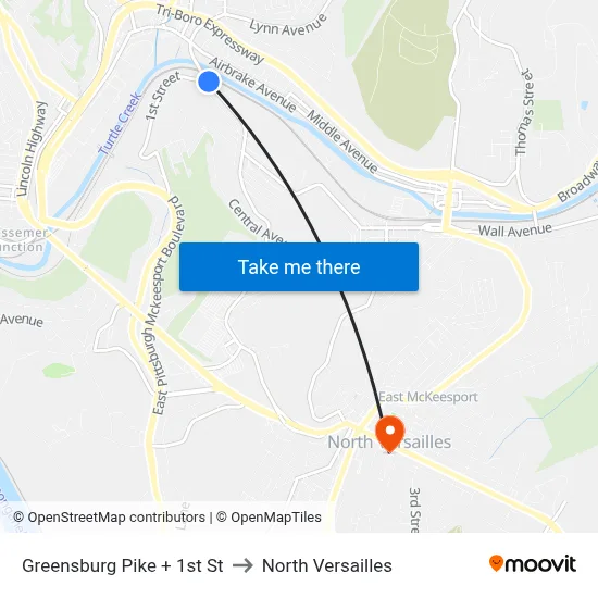 Greensburg Pike + 1st St to North Versailles map