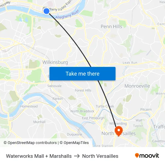 Waterworks Mall + Marshalls to North Versailles map