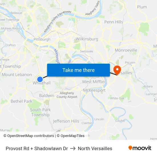 Provost Rd + Shadowlawn Dr to North Versailles map
