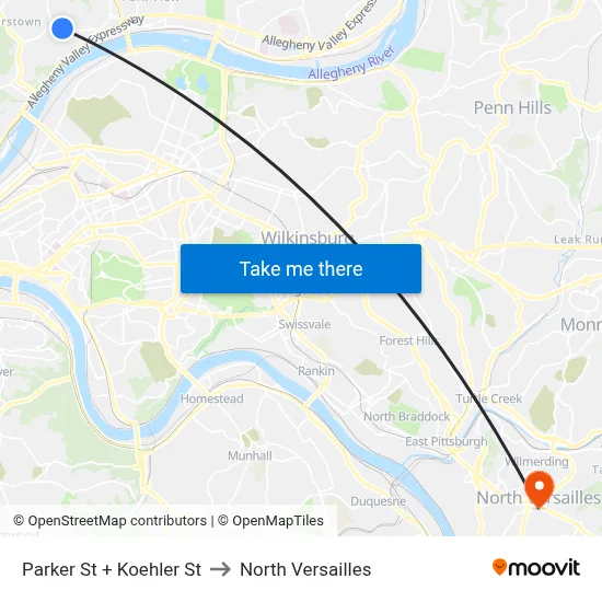 Parker St + Koehler St to North Versailles map
