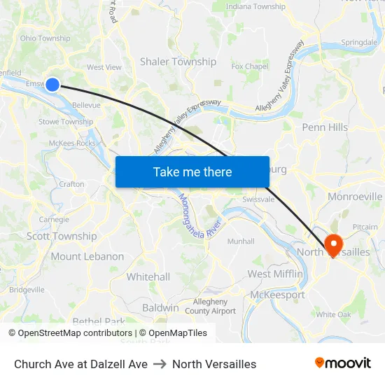 Church Ave at Dalzell Ave to North Versailles map