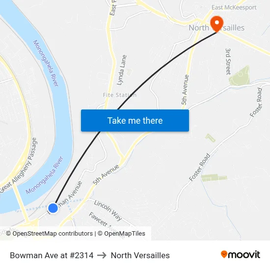 Bowman Ave at #2314 to North Versailles map