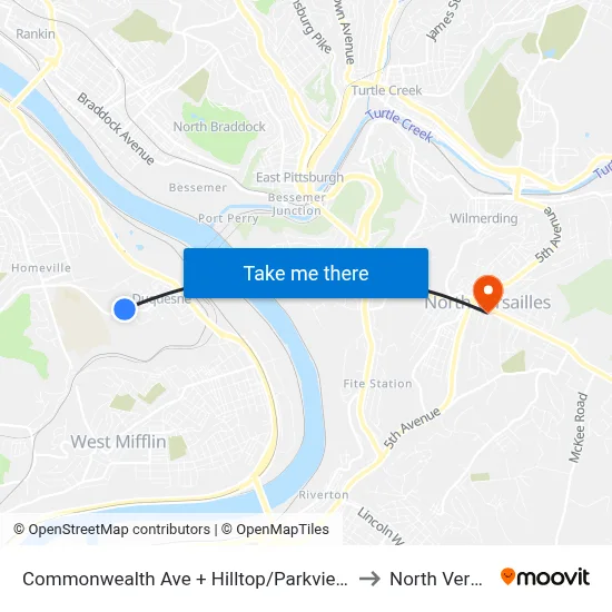 Commonwealth Ave + Hilltop/Parkview Manor Apts to North Versailles map