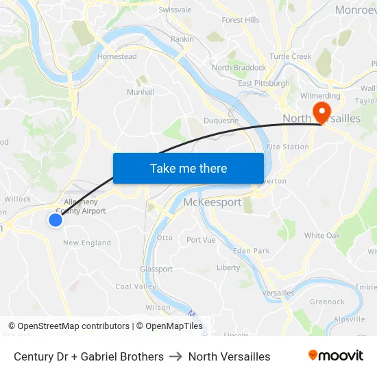 Century Dr + Gabriel Brothers to North Versailles map
