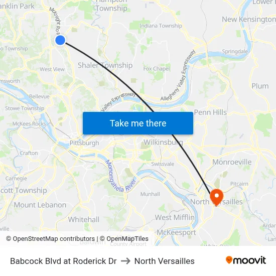 Babcock Blvd at Roderick Dr to North Versailles map
