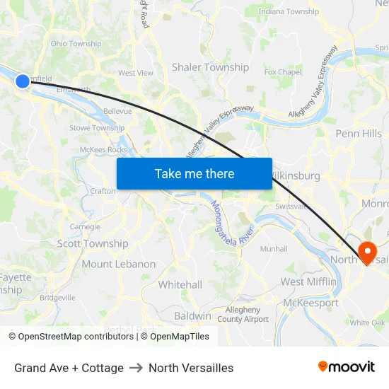 Grand Ave + Cottage to North Versailles map