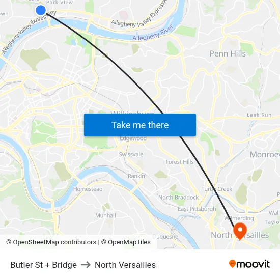 Butler St + Bridge to North Versailles map