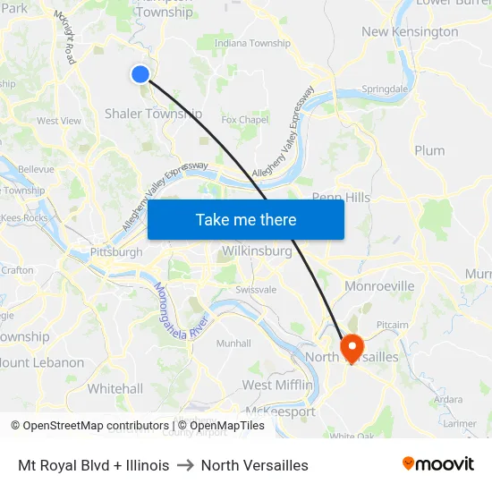 Mt Royal Blvd + Illinois to North Versailles map