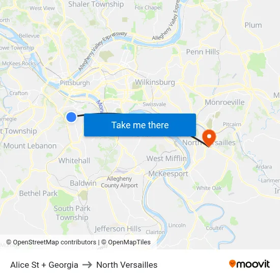 Alice St + Georgia to North Versailles map
