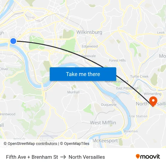 Fifth Ave + Brenham St to North Versailles map