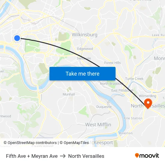 Fifth Ave + Meyran Ave to North Versailles map