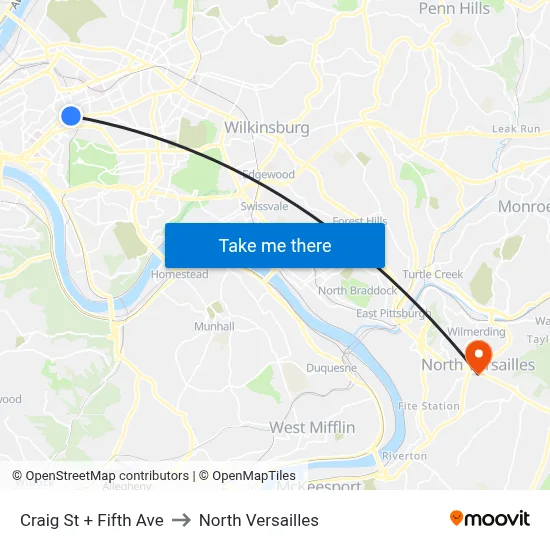 Craig St + Fifth Ave to North Versailles map