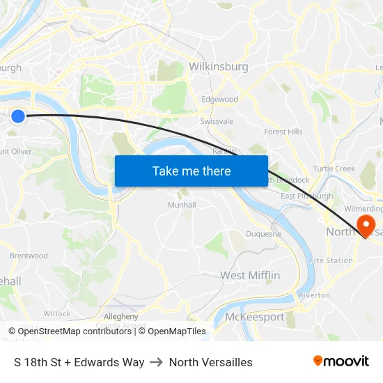 S 18th St + Edwards Way to North Versailles map