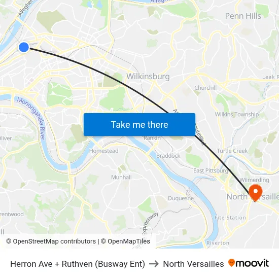 Herron Ave + Ruthven (Busway Ent) to North Versailles map