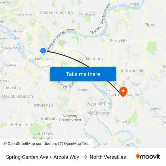 Spring Garden Ave + Arcola Way to North Versailles map