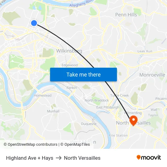 Highland Ave + Hays to North Versailles map
