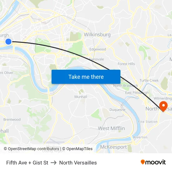 Fifth Ave + Gist St to North Versailles map