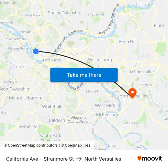 California Ave + Stranmore St to North Versailles map