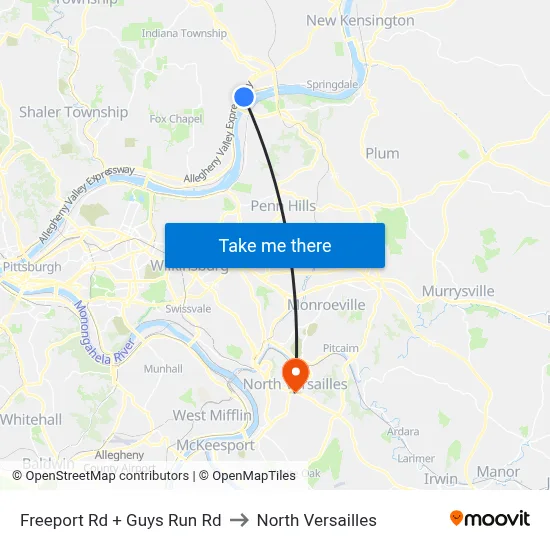 Freeport Rd + Guys Run Rd to North Versailles map