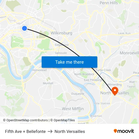 Fifth Ave + Bellefonte to North Versailles map