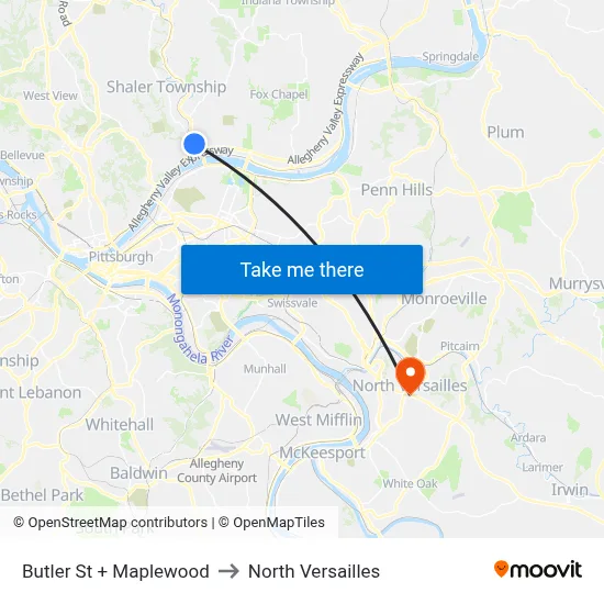 Butler St + Maplewood to North Versailles map