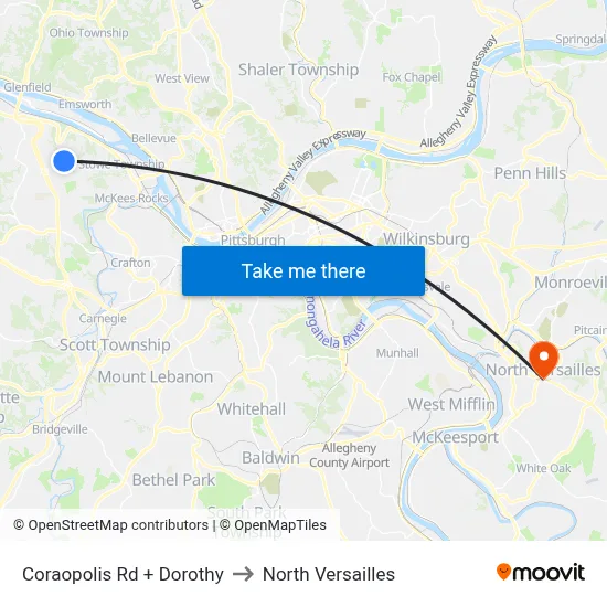Coraopolis Rd + Dorothy to North Versailles map