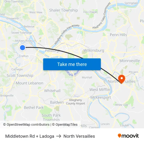 Middletown Rd + Ladoga to North Versailles map