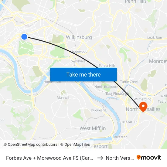 Forbes Ave + Morewood Ave FS (Carnegie Mellon) to North Versailles map