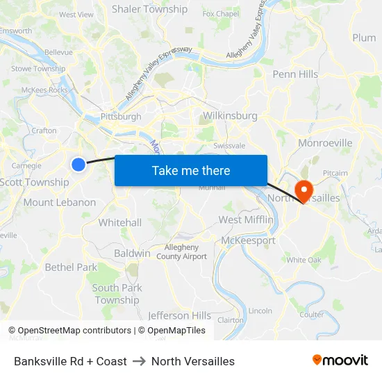 Banksville Rd + Coast to North Versailles map