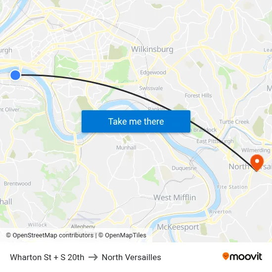 Wharton St + S 20th to North Versailles map