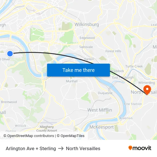 Arlington Ave + Sterling to North Versailles map