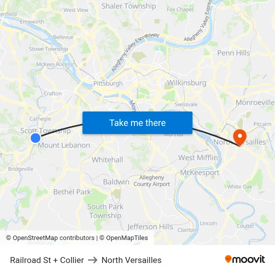 Railroad St + Collier to North Versailles map