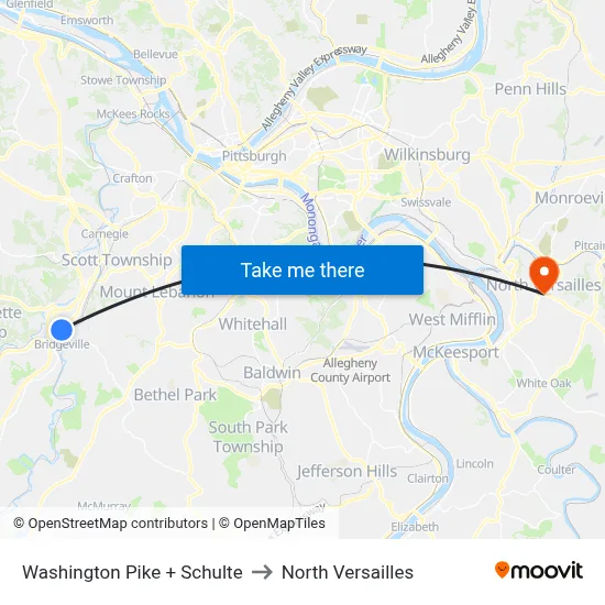 Washington Pike + Schulte to North Versailles map