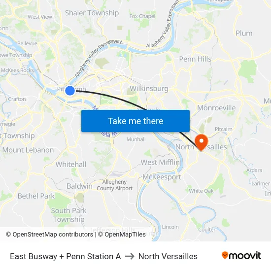East Busway + Penn Station A to North Versailles map