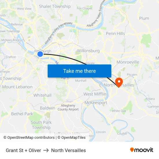 Grant St + Oliver to North Versailles map