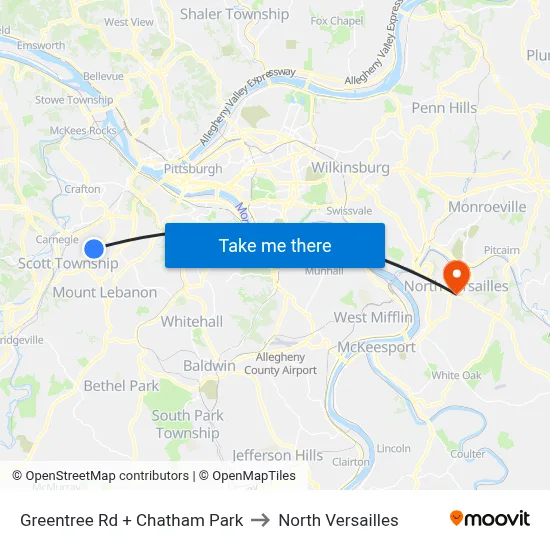 Greentree Rd + Chatham Park to North Versailles map