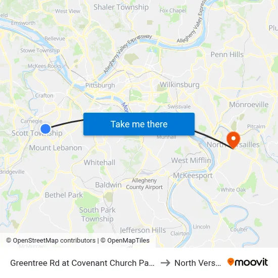 Greentree Rd at Covenant Church Park And Ride to North Versailles map