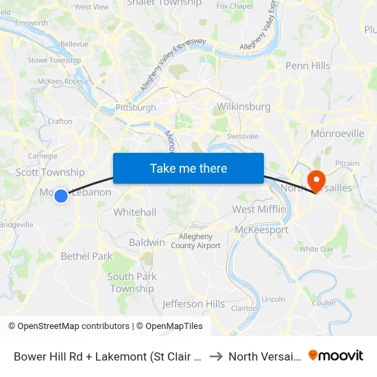 Bower Hill Rd + Lakemont (St Clair Hosp) to North Versailles map