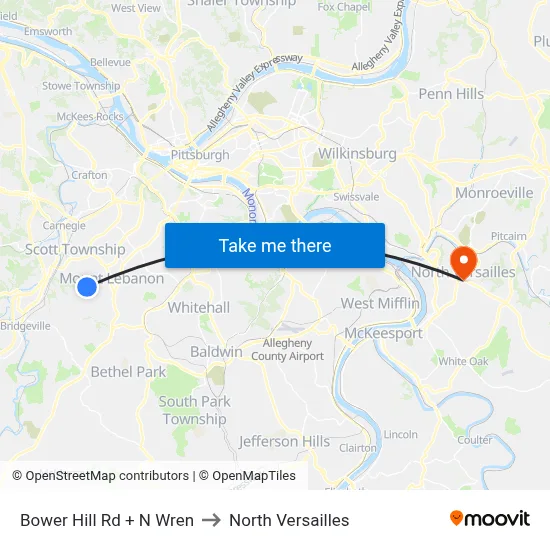 Bower Hill Rd + N Wren to North Versailles map