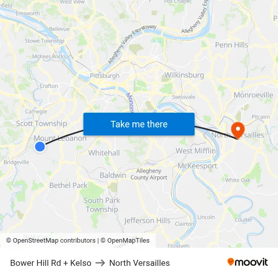 Bower Hill Rd + Kelso to North Versailles map