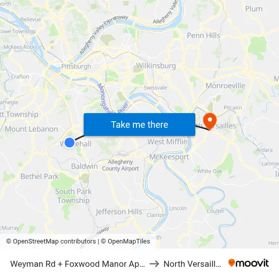 Weyman Rd + Foxwood Manor Apts to North Versailles map