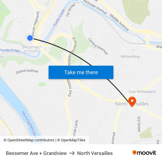 Bessemer Ave + Grandview to North Versailles map