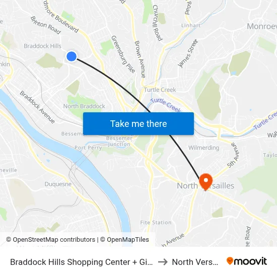Braddock Hills Shopping Center + Giant Eagle to North Versailles map