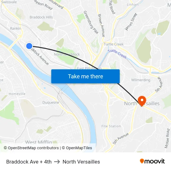 Braddock Ave + 4th to North Versailles map